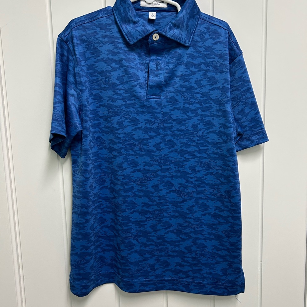 Peter Millar Kids Blue fish camo Polo